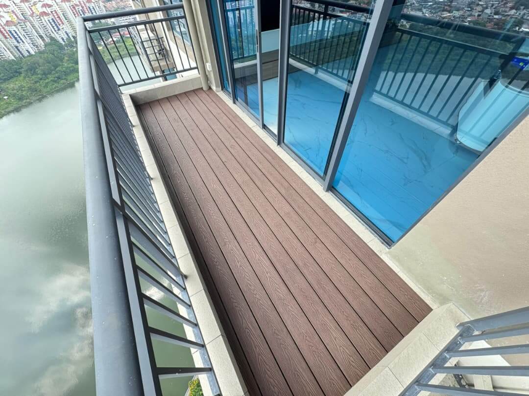 Economin Embossed Walnut Outdoor Floor Wood Decking Installation at Aradia Residence