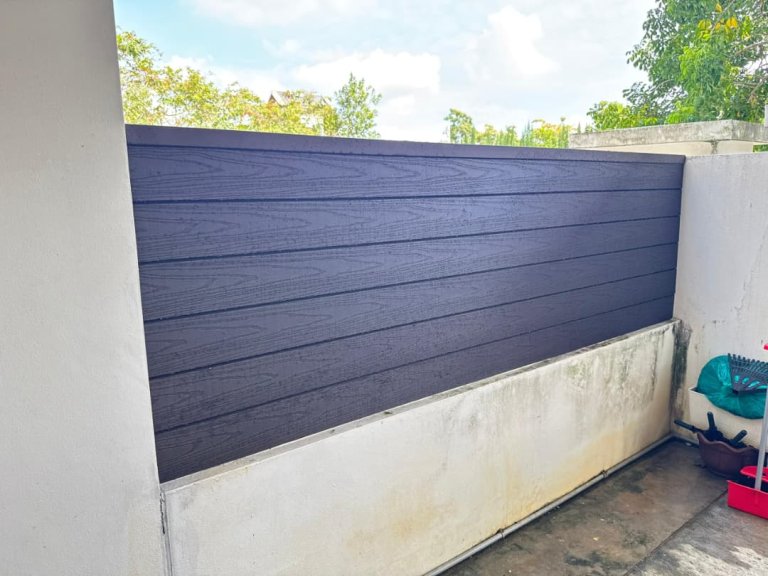 Elegance Embossed Dark Walnut Fence Cladding Installation at Kundang Botanik, Rawang