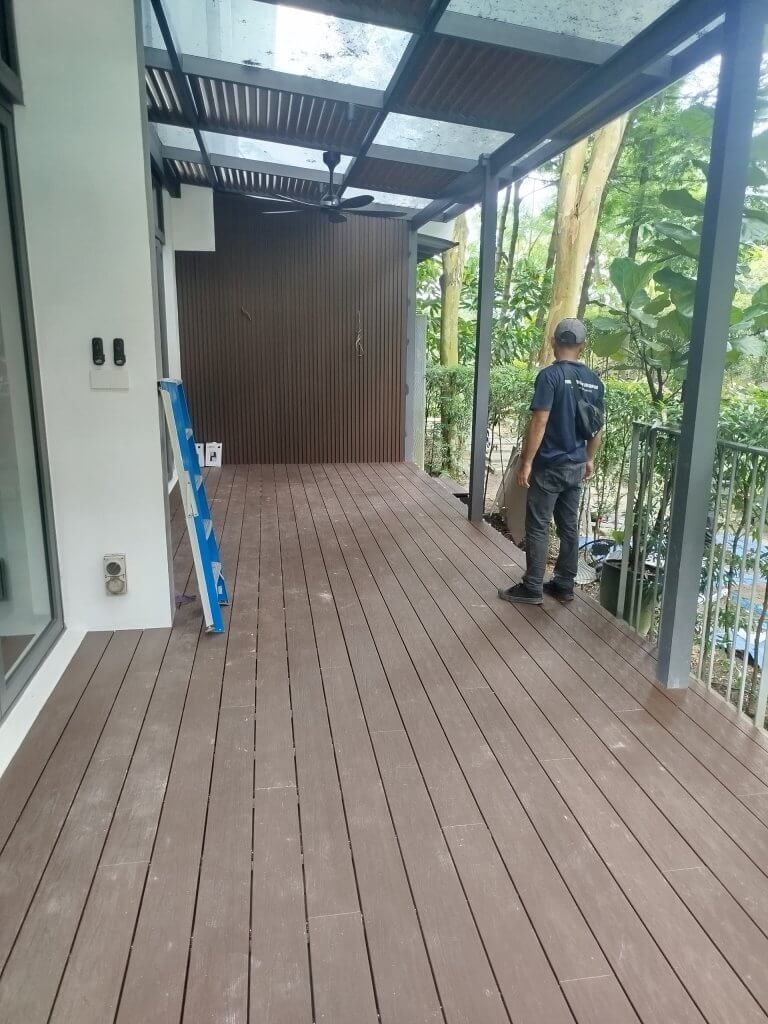 Premium Embossed Dark Walnut Fluted Wall and Outdoor Wood Decking Installation at Desa ParkCity Bungalow, Kuala Lumpur